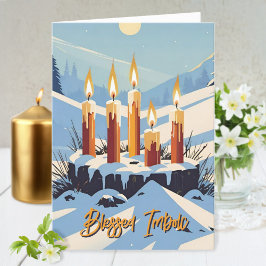 Tarjeta Festiva Candelaria Wiccan Imbolc Snowy Forest Candles