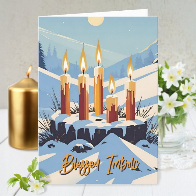 Tarjeta Festiva Candelaria Wiccan Imbolc Snowy Forest Candles (Candlemas Wiccan Imbolc Snowy Forest Candles Holiday Card)