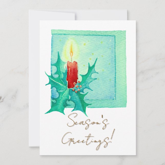 Tarjeta Festiva Candle and holly Christmas Card (Anverso)