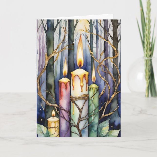 Tarjeta Festiva Candlemas Imbolc Winter Forest Candles Wiccan (Anverso)