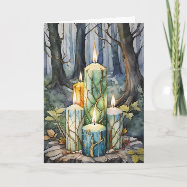 Tarjeta Festiva Candlemas Imbolc Winter Forest Candles Wiccan (Anverso)