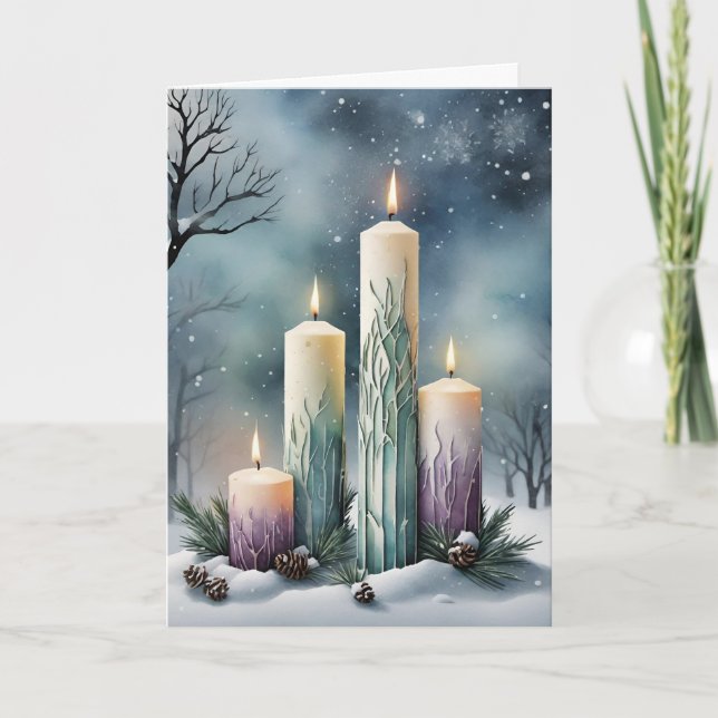 Tarjeta Festiva Candlemas Imbolc Winter Forest Candles Wiccan (Anverso)
