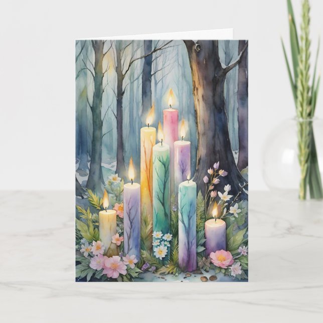Tarjeta Festiva Candlemas Imbolc Winter Forest Candles Wiccan (Anverso)