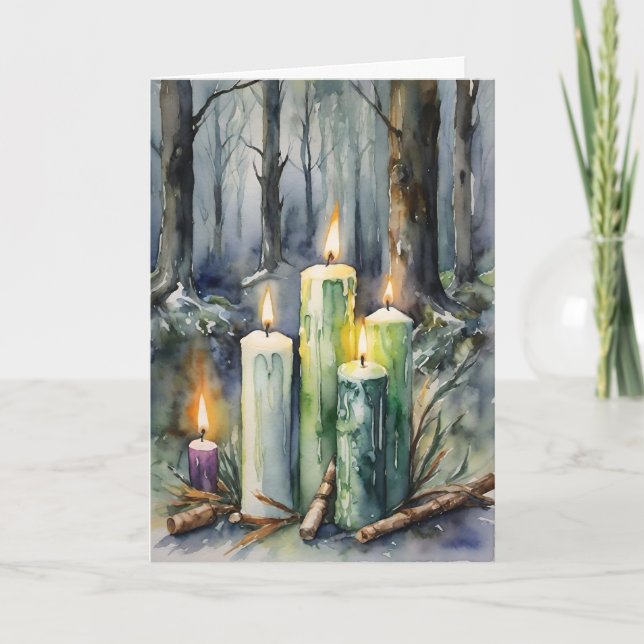 Tarjeta Festiva Candlemas Imbolc Winter Forest Candles Wiccan (Anverso)