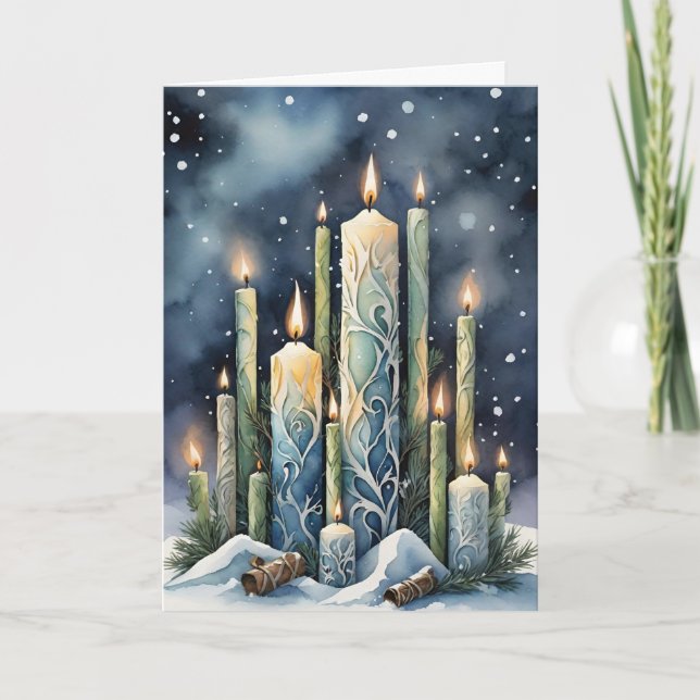 Tarjeta Festiva Candlemas Imbolc Winter Forest Candles Wiccan (Anverso)