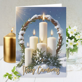 Tarjeta Festiva Candlemas Velas Wiccan Imbolc Snowy Wreath