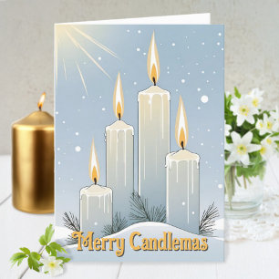 Tarjeta Festiva Candlemas Wiccan Imbolc Snowy Sunshine Candles