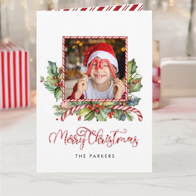 Tarjeta Festiva Candy Candy Merry Christmas Floral Photo (Subido por el creador)