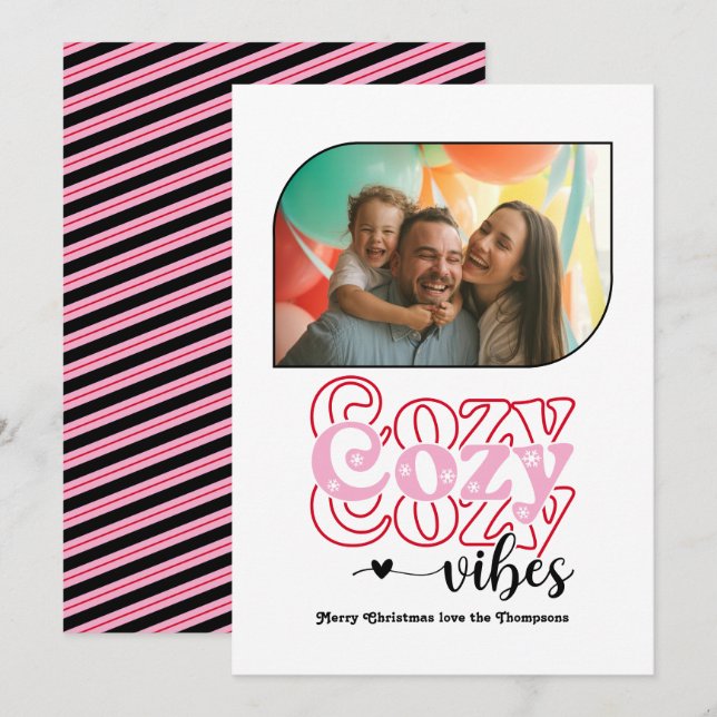 Tarjeta Festiva Candy Cane Cosy Vibes Solo Navidades Foto (Anverso / Reverso)