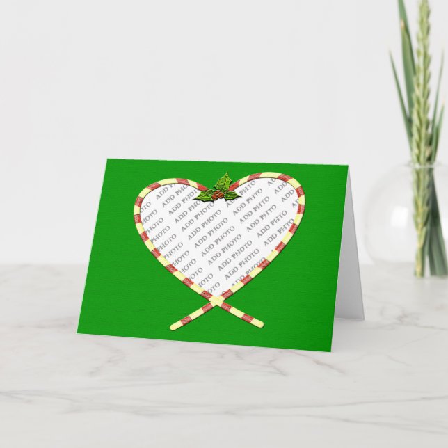 Tarjeta Festiva Candy Cane Heart Your Photo (Anverso)
