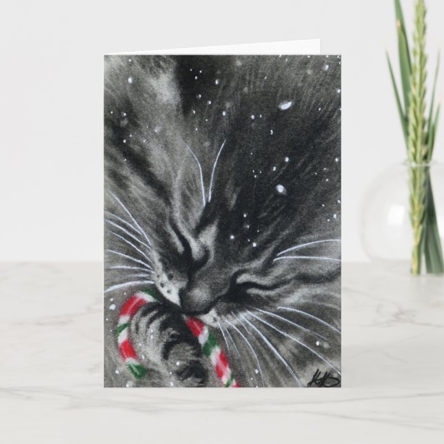 Tarjeta Festiva Candy Cane Kitten Card (Anverso)