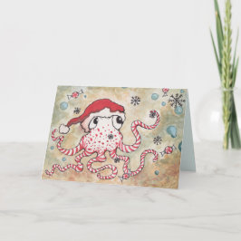 Tarjeta Festiva Candy Cane Octopus