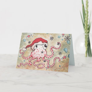 Tarjeta Festiva Candy Cane Octopus