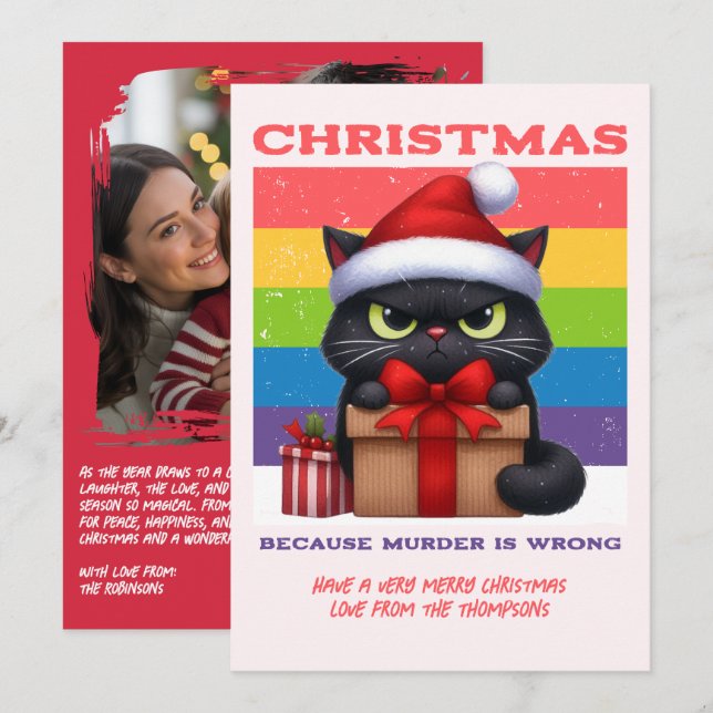 Tarjeta Festiva Candy Cane Pop Funny Cat Retro Christmas Photo (Anverso / Reverso)