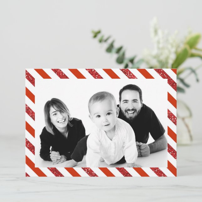Tarjeta Festiva Candy Cane Stripes Foto (Anverso de pie)