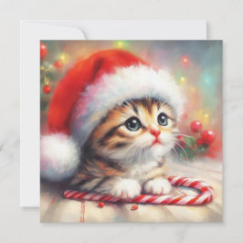 Tarjeta Festiva Candy Cane Tabby Navidades Kitten
