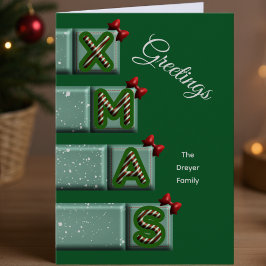 Tarjeta Festiva Candy Cane XMAS Palabra en Bloques Saludo Familiar