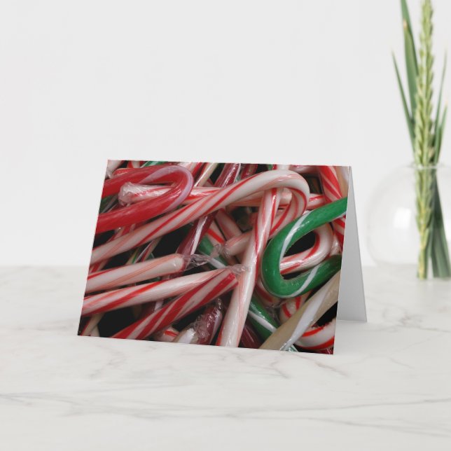 Tarjeta Festiva Candy Canes Navidades vacaciones Verde Blanco y Ro (Anverso)