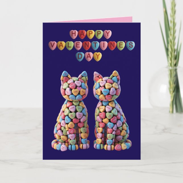 Tarjeta Festiva Candy Cats Valentine's Day Card (Anverso)