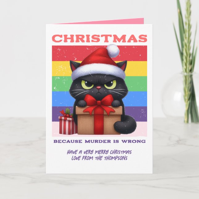Tarjeta Festiva Candy Chaos Funny Cat Retro Christmas Photo (Anverso)