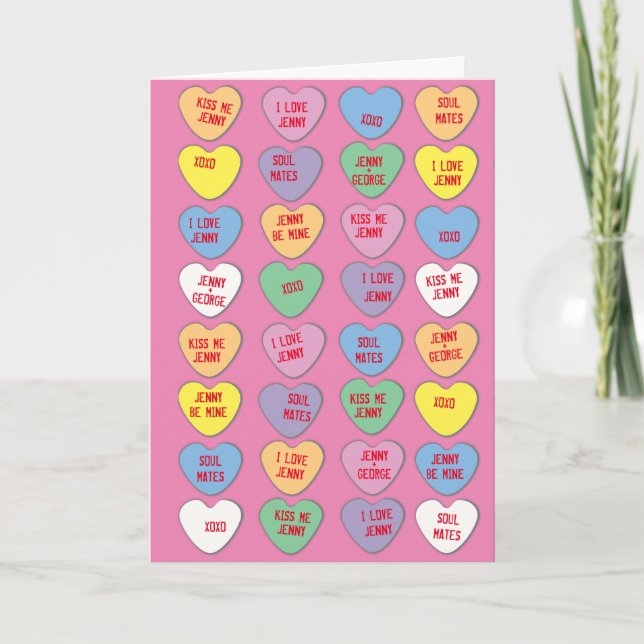 Tarjeta Festiva Candy Hearts Mensajes Personalizados Valentine (Anverso)