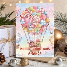 Tarjeta Festiva Candy Hot Air Balloon Christmas Kids Card