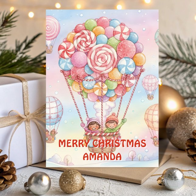 Tarjeta Festiva Candy Hot Air Balloon Christmas Kids Card (Subido por el creador)