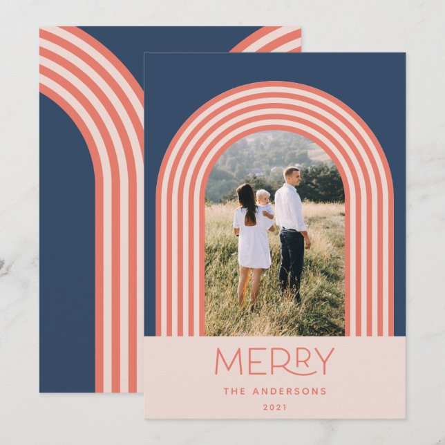 Tarjeta Festiva Candy rainbow de rayas rosa pastel 1 foto Navidade (Anverso / Reverso)