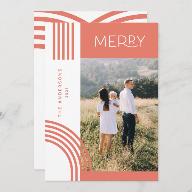 Tarjeta Festiva Candy rainbow de rayas rosa pastel 1 foto Navidade (Anverso / Reverso)