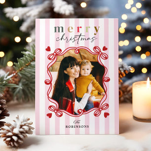 Tarjeta Festiva Candy Rosa Stripes Fotos navideñas