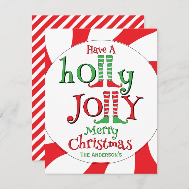 Tarjeta Festiva ¡Candy sobrecarga Elf Holly Jolly Feliz Navidad! (Anverso / Reverso)