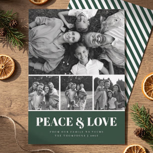 Tarjeta Festiva Candy Stripe Paz y Amor Fotografía - Verde
