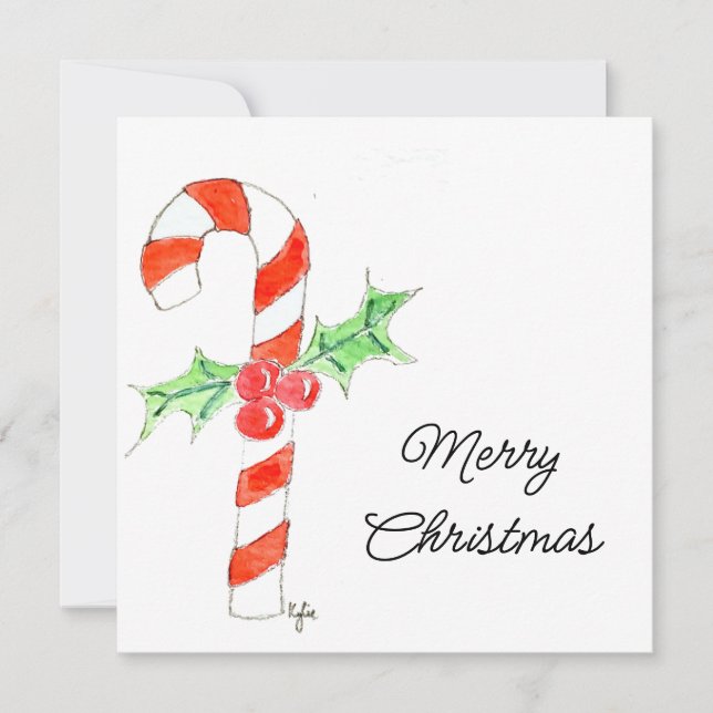 Tarjeta Festiva Candycane With Holly (Anverso)