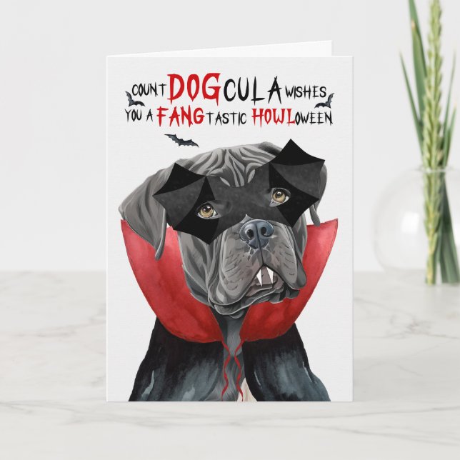 Tarjeta Festiva Cane Corso Dog Funny Count DOGcula Halloween (Anverso)