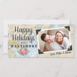 Tarjeta Festiva Cangrejo Náutico + Foto de la Bahía de Maryland en