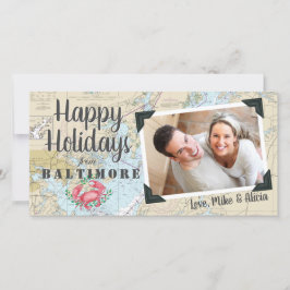 Tarjeta Festiva Cangrejo Náutico + Foto de la Bahía de Maryland en