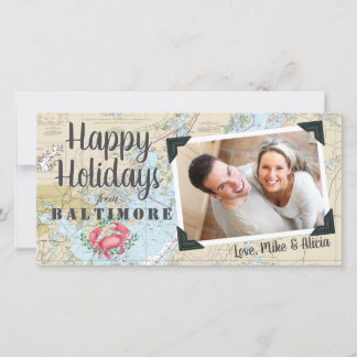Tarjeta Festiva Cangrejo Náutico + Foto de la Bahía de Maryland en