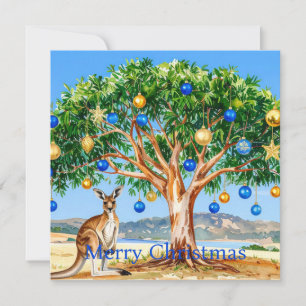 Tarjeta Festiva Canguro bajo gumtree con Navidades baubles
