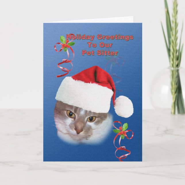 Tarjeta Festiva Canguro del mascota, navidad, gato en el gorra de (Anverso)