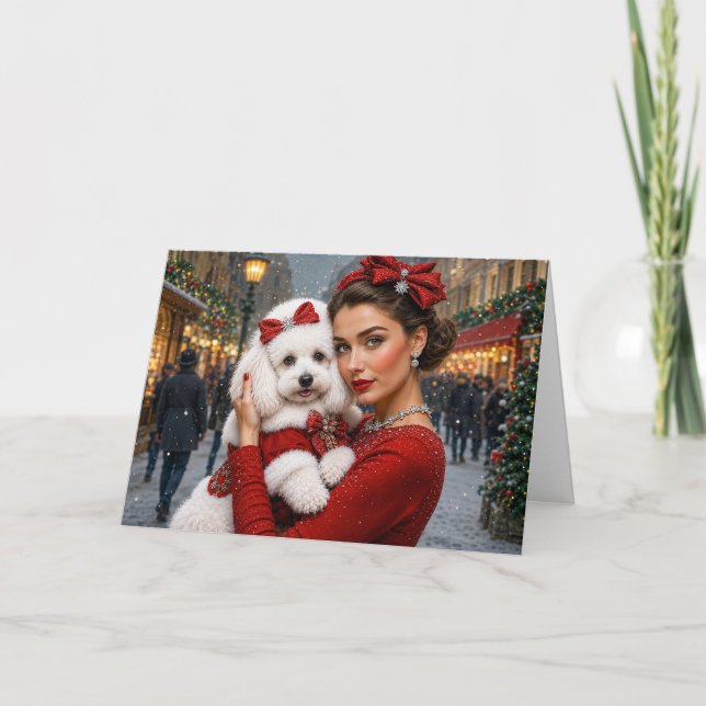 Tarjeta Festiva Caniche Francés  (Anverso)