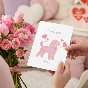 Tarjeta Festiva Caniche Rosa Pastel - Nombre Personalizado de San