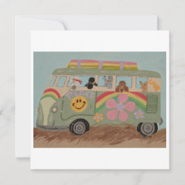Tarjeta Festiva Caniches en Furgoneta Hippie