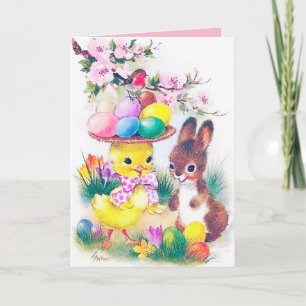 Tarjeta Festiva Cañón retro vintage de Pascua chick agregar mensaj