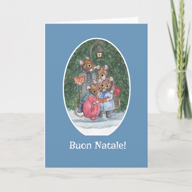 Tarjeta Festiva Cantantes de Cute Mice Carol saludo italiano (Anverso)