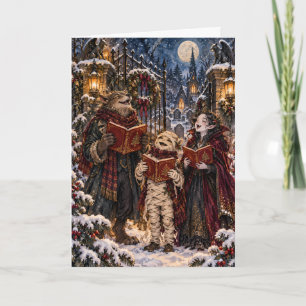 Tarjeta Festiva Cantantes de villancicos góticos hombre lobo vampi