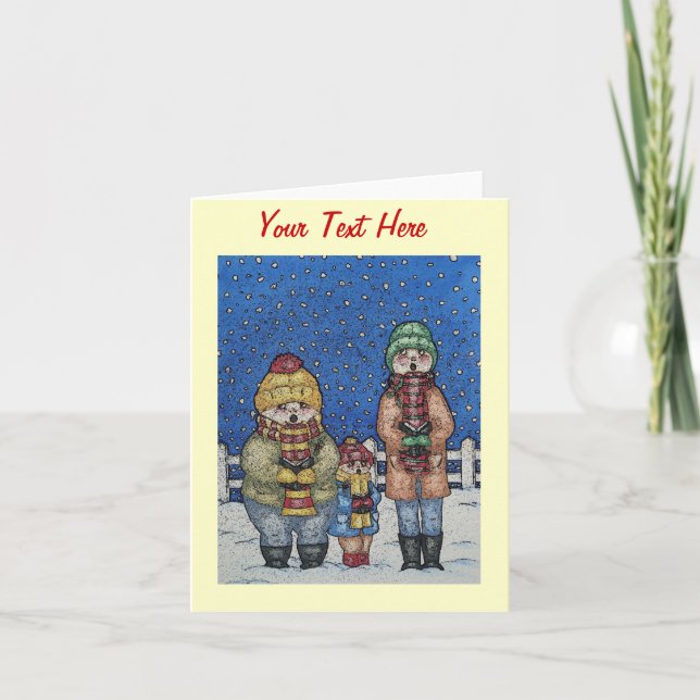 Tarjeta Festiva cantantes de villancicos que cantan navidades de l (Anverso)