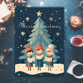 Tarjeta Festiva Cantarines Navideños Vintage de Mitad de Siglo Ret