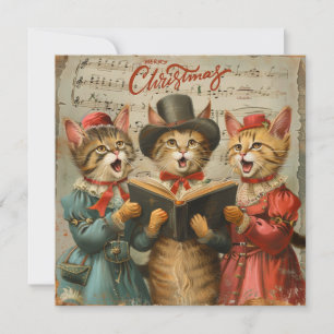 Tarjeta Festiva Canto vintage de gatos navideños