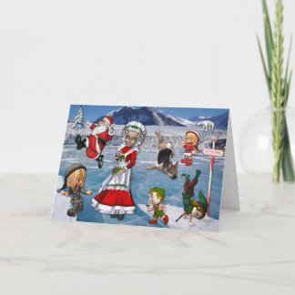Tarjeta Festiva Caos en el Polo Norte, patinaje de hielo