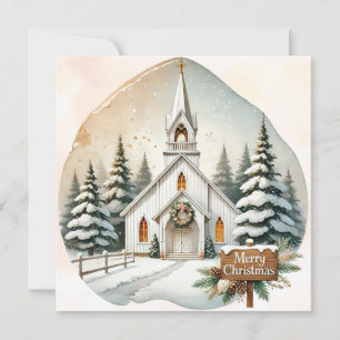 Tarjeta Festiva Capilla blanca del campo Escena de Navidades noc